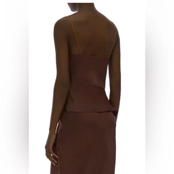 Helmut Lang Asymmetrical Brown Satin Sleeveless Blouse - Picture 3 of 12